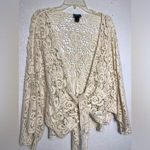 Daytrip Beige Crocheted Tier Front Blouse L fits XL